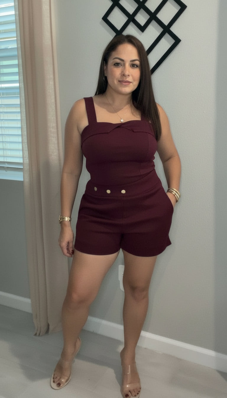 Burgundy Stretch Short Set